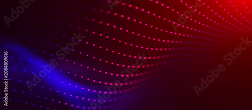 Abstract background with dynamic color wave. Futuristic dotted wave of bright particles. Colorful background for presentation design. Wide format 3D illustration.