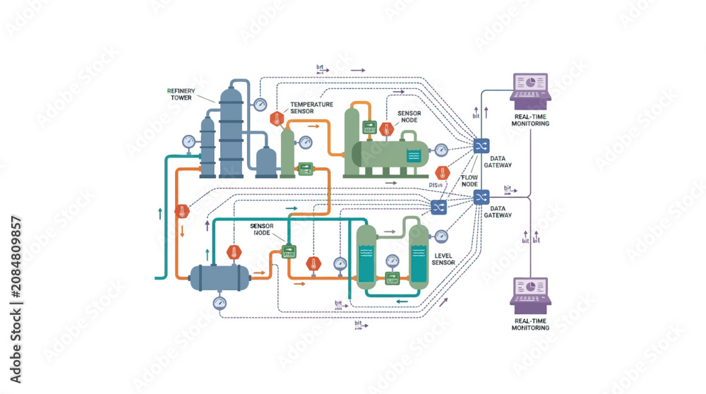 Fototapeta premium Industrial Process Control System Diagram, Automation Flowchart, Manufacturing Technology
