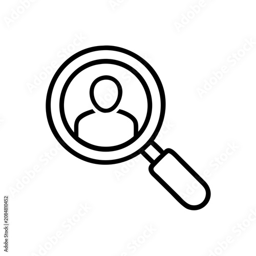 Картината върху платно Search user icon with magnifying glass focusing on human silhouette