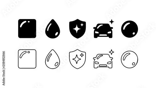 Tableau sur toile Car Detailing and Protection Icons in Silhouette and Outline Style