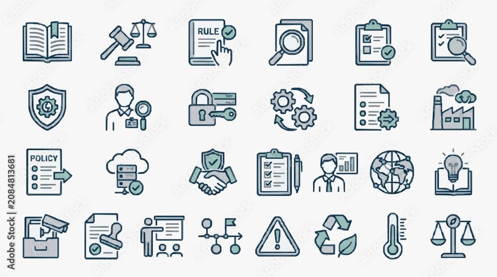 Fototapeta premium Compliance and Corporate Governance Icons Set