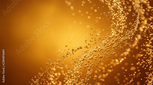 Abstract Golden Beer Bubbles Floating in Sparkling Amber Lager with Copy Space Creating Luxurious Effervescent Background for Brewing and Beverage Design