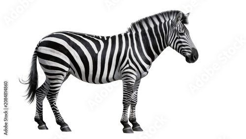Canvas Print Isolated graceful zebra with characteristic black and white stripes, natural wil