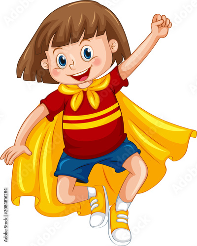 Cute Cartoon Boy Dressed as Superhero Jumping with Cape — Adorable Kids Fantasy Character Illustration on Transparent Background
