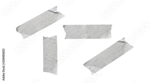 Foto Four torn white paper adhesive masking tape strips on a transparent background