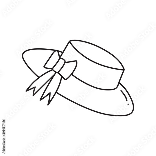 Beach hat black doodle contour isolated on white background Vector Illustration