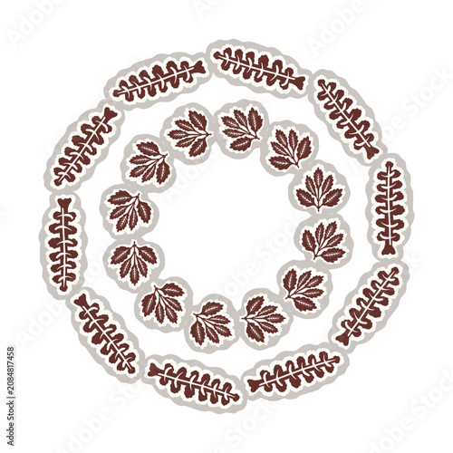 Hand drawn folk art greeting card frame motif. Flat isolated on white background vector illustration. Botanical scandi autumn fall nature design border ornament. Quirky framed childish flourish object