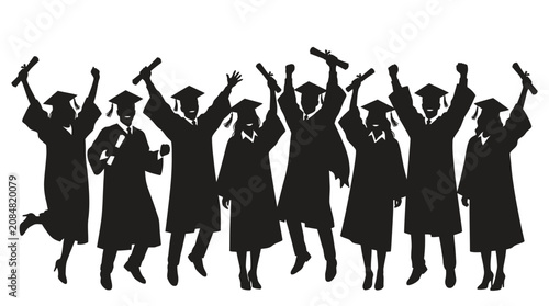 Konstfotografi A black vector illustration of happy university graduates celebrating success wi