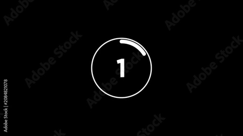 5 second countdown timer animation on black background.Progress bars circle with countdown animation.ideal for fitness videos, cooking tutorials, gaming transitions, and productivity segments.
