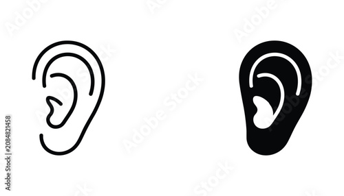 Cuadro en lienzo Human ear vector icon isolated on white Black and white outline line art and sol