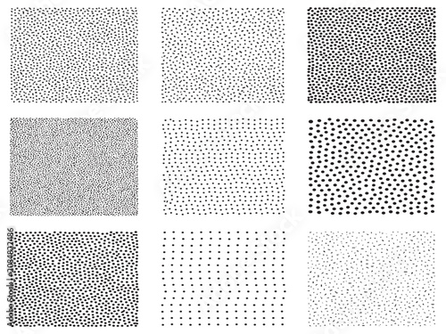 Cuadro en lienzo Set of Halftone Stipple Pattern Textures, Vintage Dot Noise and Distressed Grain