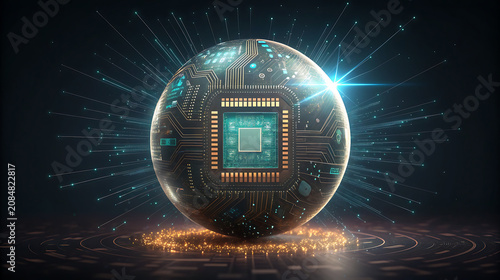 Futuristic Orb Processor with Holographic Circuitry and Data Streams