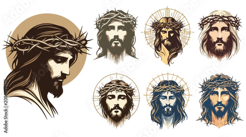 Fotografie The illustration depicts Jesus Christ with various crown of thorns designs on his head