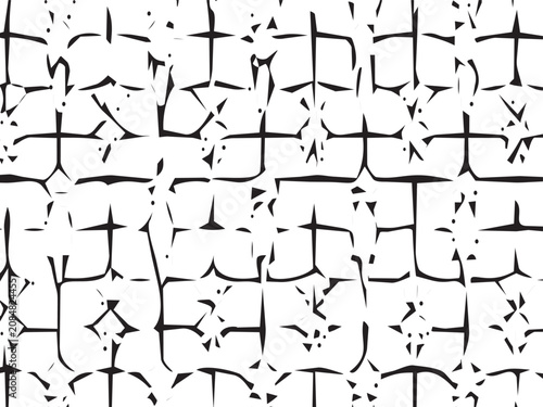 Abstract Brick Wall Masonry Hatch Pattern Background, Black and White Architectural Grid Line Art Texture, Hand Drawn Geometric Drafting Layout Vector Element for CAD Software
