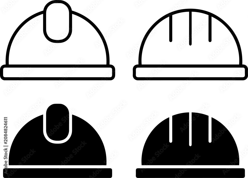 Fototapeta premium Set of construction hard hat icons in outline and solid black style for industrial design