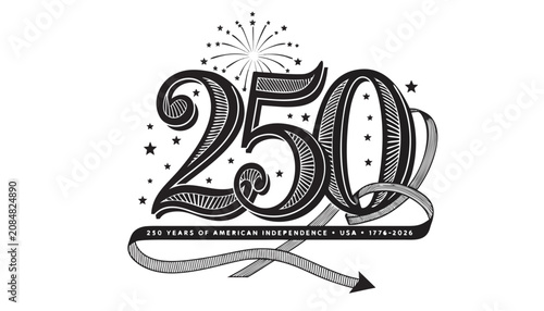 Cuadro en lienzo Very beautiful black and white realistic vector illustration celebrating the 250