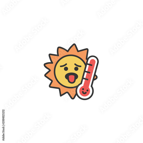 Weather icons, heatwave symbols, sun and thermometer vector, climate change graphics, temperature illustration
