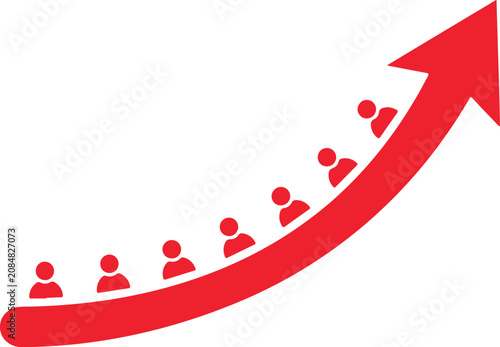 Bild auf Leinwand Red growth arrow with silhouette figures ascending 1