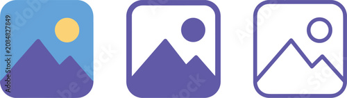 Three Mountain Landscape Icons In Different Styles On White Background image picture
