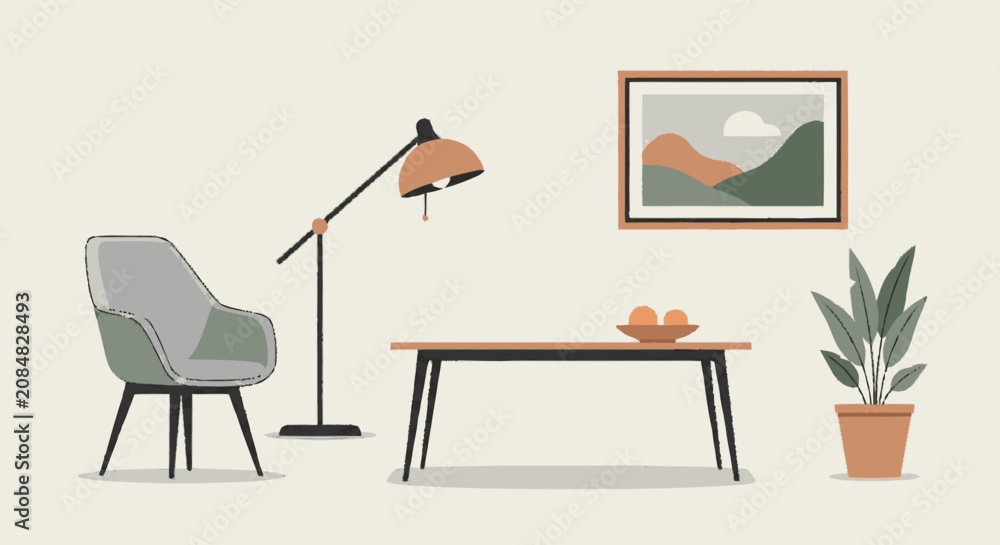 Fototapeta premium Modern living room interior with furniture and plant.