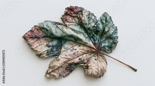 Close-up of Decaying Leaf on White Background