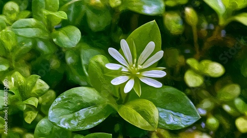 Common Chickweed Stellaria Media White Flower and Leaves