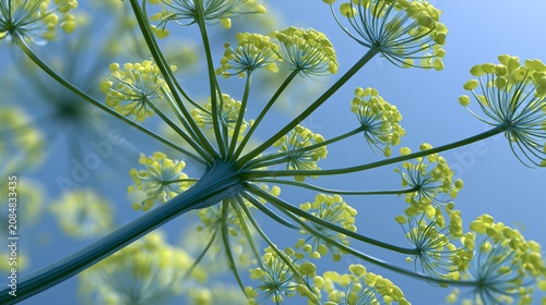 Vibrant Dill Flowers Blossoming Under Clear Blue Sky - Soft Colours