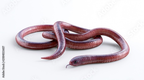 Vibrant Earthworms Crawling on White Background - Soft Colours Image