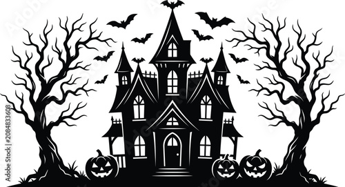 Spooky haunted house illustration for halloween day celebrations and decorations