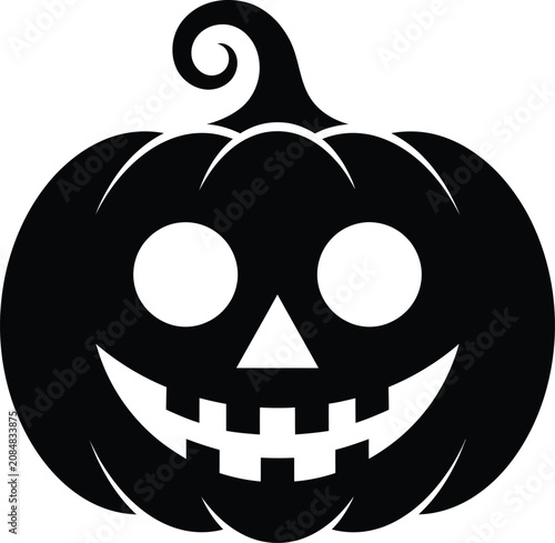 Halloween day black pumpkin icon with spooky face