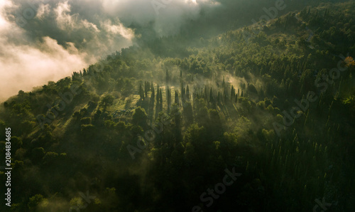 hill in misty morning
