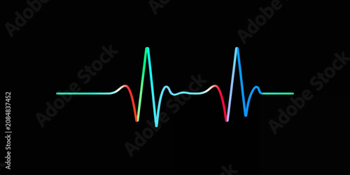 Fotografía Heartbeat Cardiogram Waveform on Digital Monitor Creating Heart Shape, ECG Pulse