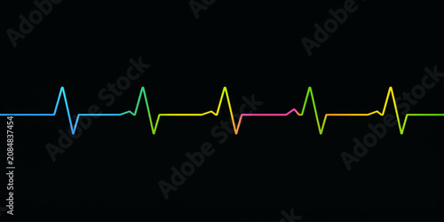 Heartbeat ECG cardiogram wave line on medical monitor displaying healthy pulse rate and electrocardiogram graph in blue and green healthcare abstract illustration