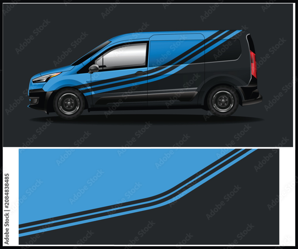 Fototapeta premium Modern Blue and Black Van Wrap Design