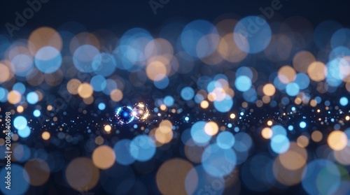 Abstract Blue and Gold Bokeh Lights Background with Cinematic Glowing Particles