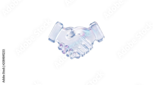 Φωτογραφία Holographic handshake icon with iridescent glass texture, 3D translucent busines