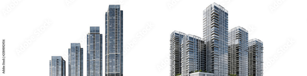 Fototapeta premium Modern highrise residential buildings isolated on transparent background