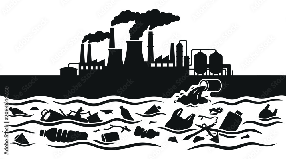 Εκτύπωση καμβά Industrial Factory And Polluted Water Silhouette plant