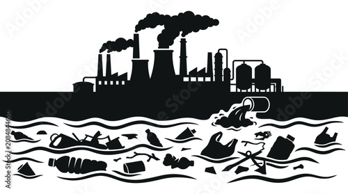 Fotografie Industrial Factory And Polluted Water Silhouette plant