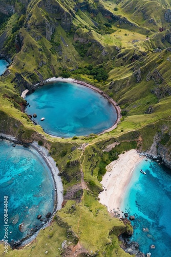 Vertical Aerial View of Padar Island Beaches in Komodo National Park Indonesia