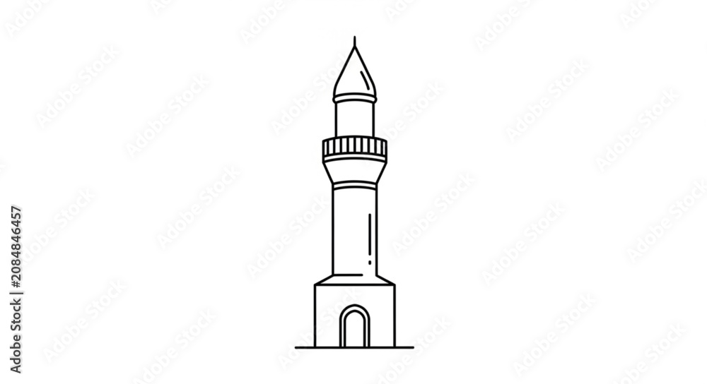 Obraz premium Simple Line Art Drawing of a Minaret Tower.