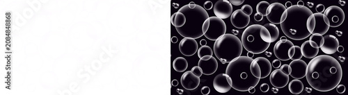 Foto Transparent water bubbles over black and white backgrounds with transparent