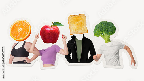 Tableau sur toile Breakfast head people, healthy food remixed media