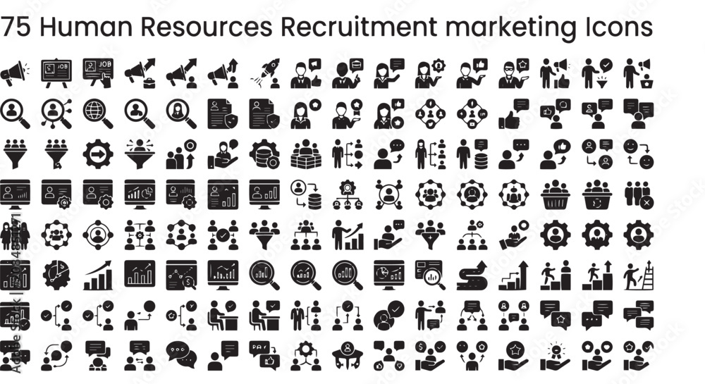 Fototapeta premium Human Resources Recruitment Marketing Icons Set