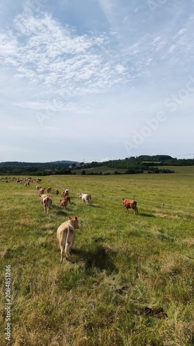 Karlovy Vary Region, Czech Republic - Cows grazing in a green meadow