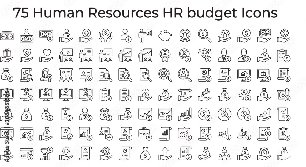 Fototapeta premium Human Resources Icons, HR Budget Symbols, Line Style