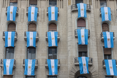 Argentine Flags Hanging on Historic Government Building Facade