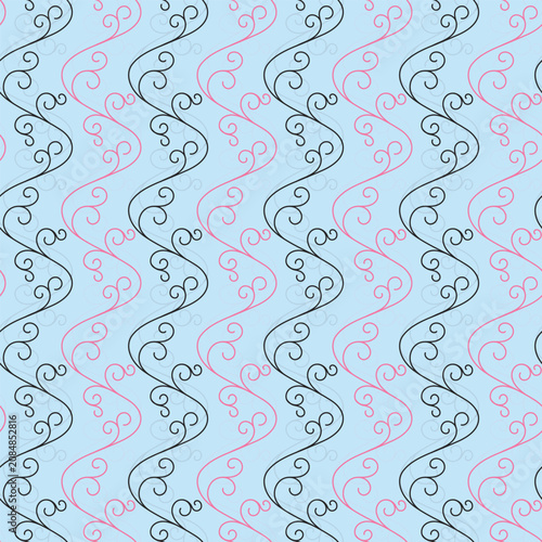фотографія Elegant hand-drawn flowing vines all-over coordinating print in pink, black and blue