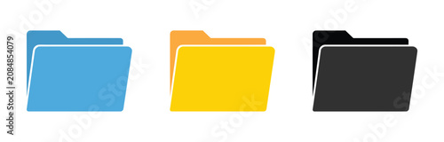 Принти на полотні Folder Icons Set: A collection of three distinct folder icons in blue, yellow, and black, representing organization and data management