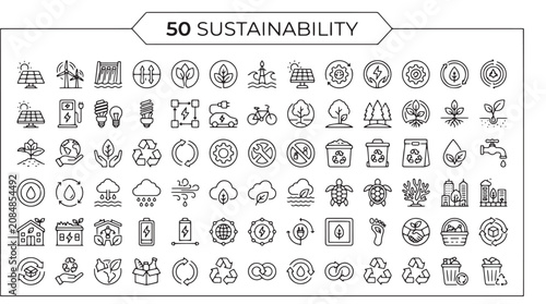 Sustainability Icons Set with Eco Friendly Symbols